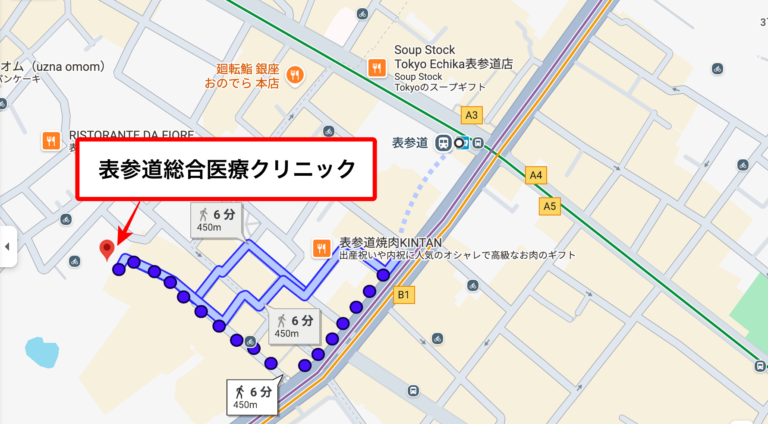 表参道駅から当院までの図