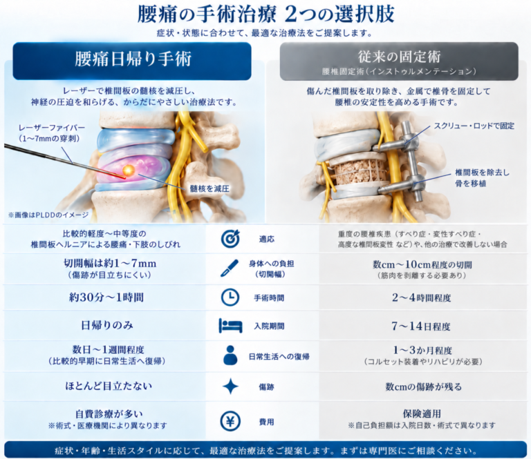 日帰り手術と固定術の違い