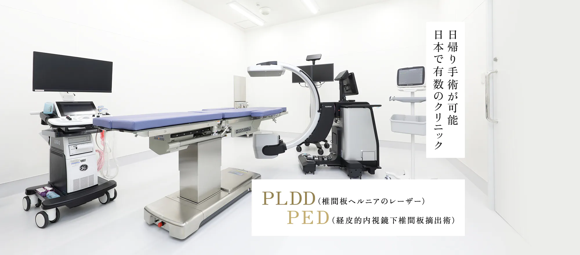 日帰り手術が可能 日本で有数のクリニック PLDD（椎間板ヘルニアのレーザー）PED（経皮的内視鏡下椎間板摘出術）